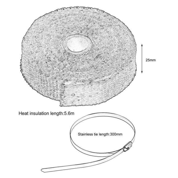 Planet Gates Motorcycle Exhaust Thermal Tape  Header Heat Wrap Manifold Insulation Roll 1.5mm*25mm*5m Turbo Heat Insulation Tape