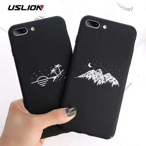 Planet Gates Mountain / For iPhone X USLION Phone Case For iPhone X Matte Full Cover For iPhone 7 8 6 6s Plus Mountain Stars Moon Pattern Hard PC Back Cases Coque