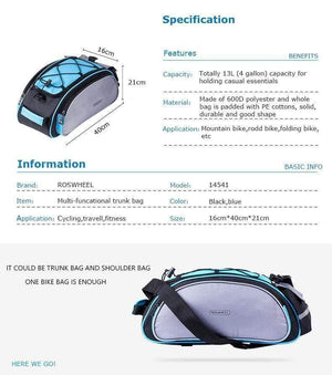 Planet Gates Mountain Road Bike Bicycle Cycling Rear Seat Rack Trunk Bag Pack Pannier Carrier Shoulder Bag Handbag 13L