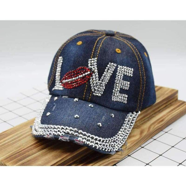 Planet Gates Mouth LOVE Rhinestone Denim Baseball Cap Good Quality Skull Outdoor Sports Snapback Hats For Men Women 2018 Wholesale Brand