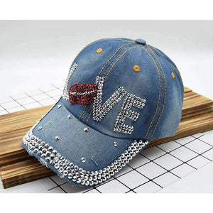 Planet Gates Mouth LOVE Rhinestone Denim Baseball Cap Good Quality Skull Outdoor Sports Snapback Hats For Men Women 2018 Wholesale Brand
