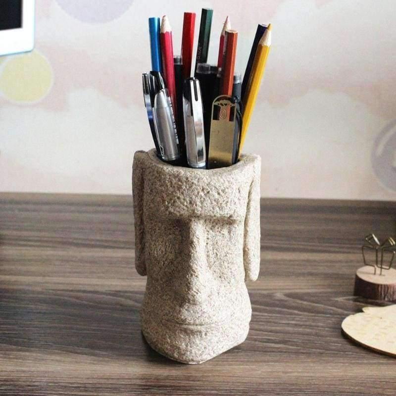 Planet Gates Moya Stone Pen Holder 3D Stone Portrait Resin Pencil Container Desk Organizer School Stationery Office Accessories