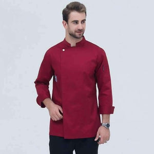 Planet Gates MRedwine / L Food Service Long Sleeve Chef Jacket Professional Head Chef Uniform Restaurant Hotel Kitchen Grey Chef Uniform Chef Coat  B-6260