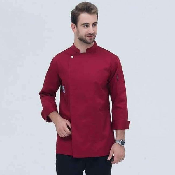 Planet Gates MRedwine / L Food Service Long Sleeve Chef Jacket Professional Head Chef Uniform Restaurant Hotel Kitchen Grey Chef Uniform Chef Coat  B-6260