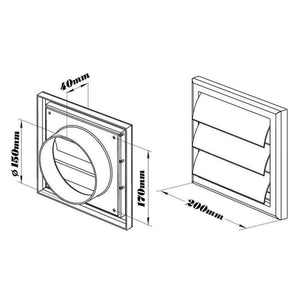 Planet Gates MTGATHER Air Vent Grille Ventilation Cover Plastic White Wall Grilles Duct 200x200x40mm Heating Cooling & Vents Vents