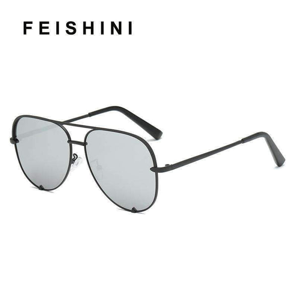 Planet Gates MTYJ052 Blue c6 / photo color FEISHINI Trendy Silver Mirror Metal Sun Glasses Men Brand Designer Pilot Sunglasses Women Shades Top Fashion Eyewear 2018