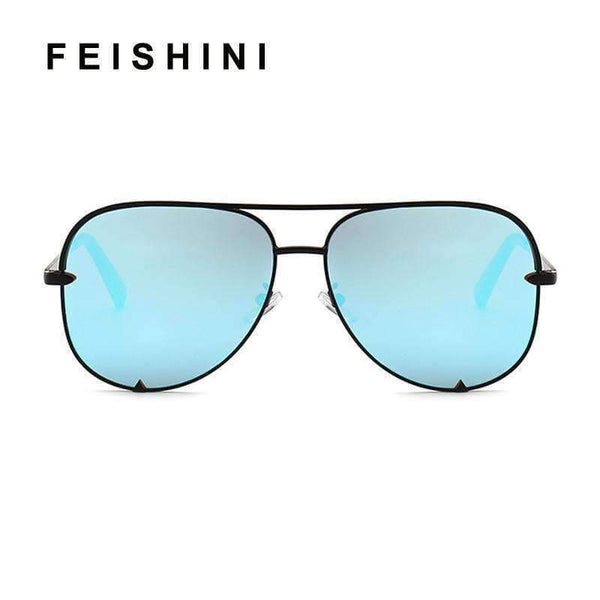 Planet Gates MTYJ052 Blue c6 / photo color FEISHINI Trendy Silver Mirror Metal Sun Glasses Men Brand Designer Pilot Sunglasses Women Shades Top Fashion Eyewear 2018