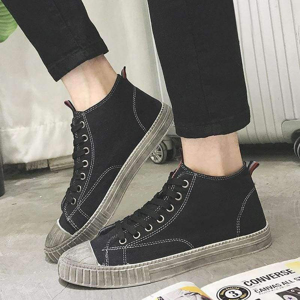 Planet Gates MUHUISEN 2018  Spring Autumn Men's Vulcanize Shoes  High Top Flats Comfortable breathable Mens Canvas Shoes