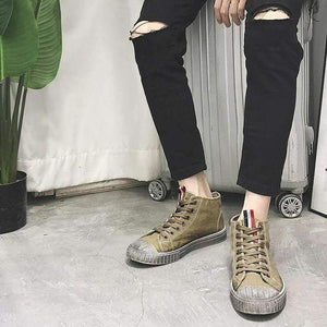 Planet Gates MUHUISEN 2018  Spring Autumn Men's Vulcanize Shoes  High Top Flats Comfortable breathable Mens Canvas Shoes