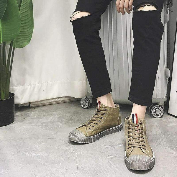 Planet Gates MUHUISEN 2018  Spring Autumn Men's Vulcanize Shoes  High Top Flats Comfortable breathable Mens Canvas Shoes