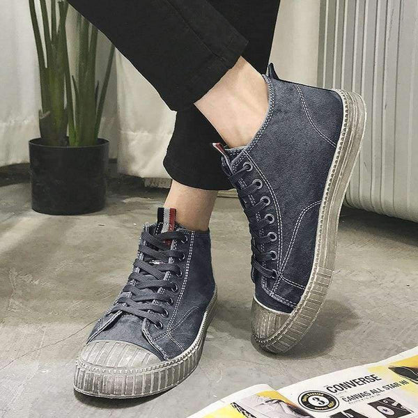 Planet Gates MUHUISEN 2018  Spring Autumn Men's Vulcanize Shoes  High Top Flats Comfortable breathable Mens Canvas Shoes