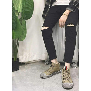 Planet Gates MUHUISEN 2018  Spring Autumn Men's Vulcanize Shoes  High Top Flats Comfortable breathable Mens Canvas Shoes