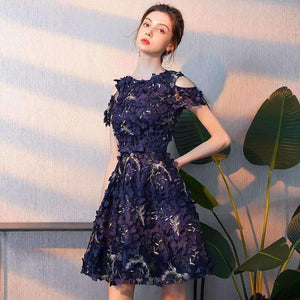 Planet Gates Multi / 2 Elegant Cocktail Dress Scoop Short Sleeves A-line Appliques Sashes Knee-length Party Formal Dresses Robe De Soiree