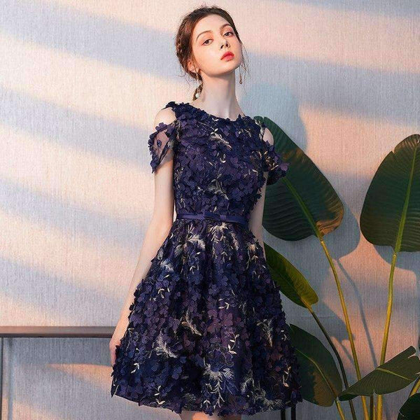 Planet Gates Multi / 2 Elegant Cocktail Dress Scoop Short Sleeves A-line Appliques Sashes Knee-length Party Formal Dresses Robe De Soiree