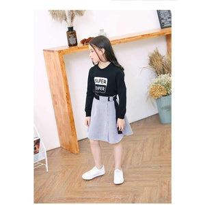 Planet Gates Multi / 6 Fashion Girls Tracksuits Long Sleeve Black T Shirt + Belt Stripe Skirts Toddler Teenage Girls Clothing Set School 6 8 10 12 14