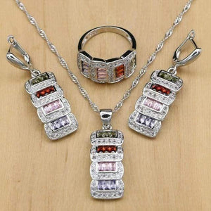 Planet Gates Multi-colored Stone / 5.5 Jewelry Cubic Zirconia Beads Jewelry Sets For Women Wedding Accessories Earrings Pendant Rings Necklace Set