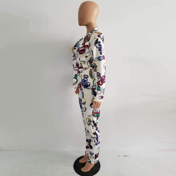 Planet Gates Multi / L Elegant Women Business Suits Casual Ladies Autumn Office Work Suits 2017 Blazer And Trousers Print Two Piece Set