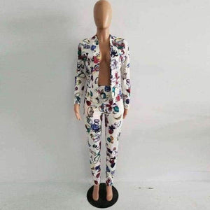 Planet Gates Multi / L Elegant Women Business Suits Casual Ladies Autumn Office Work Suits 2017 Blazer And Trousers Print Two Piece Set