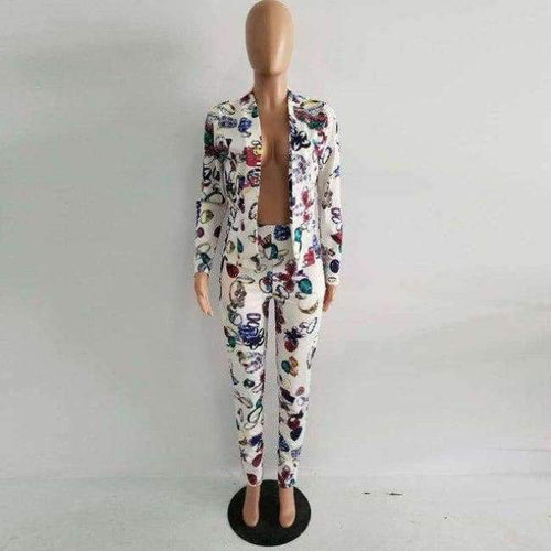 Planet Gates Multi / L Elegant Women Business Suits Casual Ladies Autumn Office Work Suits 2017 Blazer And Trousers Print Two Piece Set