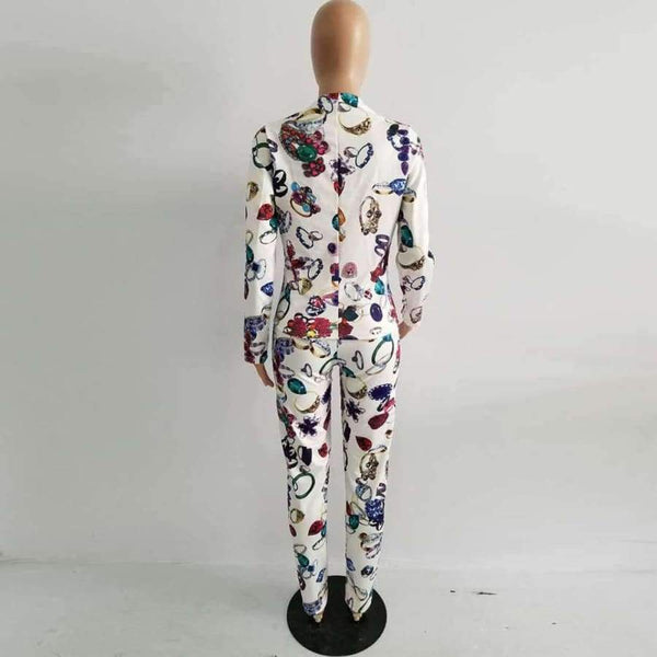 Planet Gates Multi / L Elegant Women Business Suits Casual Ladies Autumn Office Work Suits 2017 Blazer And Trousers Print Two Piece Set