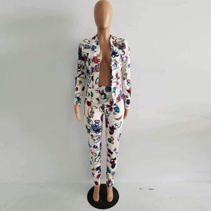 Planet Gates Multi / L Elegant Women Business Suits Casual Ladies Autumn Office Work Suits 2017 Blazer And Trousers Print Two Piece Set