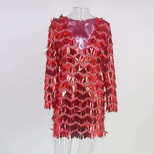 Planet Gates Multi / L Evening Party Sexy V Neck Mini Dress Women 2018 Crystal Outfits Dresses Summer Long Sleeve Zipper Sequin Dress Vestidos