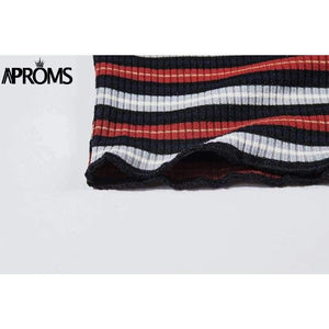 Planet Gates Multi / L Multi Stripe Blocked Stretch T-shirt Women Summer Crop Top 90s Basic Tshirt Casual Short Sleeve Ribbed T Shirt Female Top