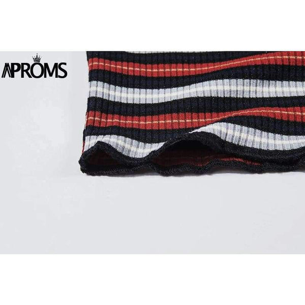 Planet Gates Multi / L Multi Stripe Blocked Stretch T-shirt Women Summer Crop Top 90s Basic Tshirt Casual Short Sleeve Ribbed T Shirt Female Top