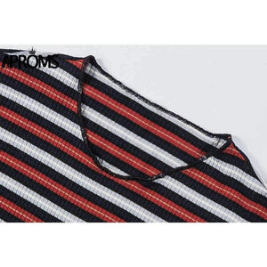 Planet Gates Multi / L Multi Stripe Blocked Stretch T-shirt Women Summer Crop Top 90s Basic Tshirt Casual Short Sleeve Ribbed T Shirt Female Top