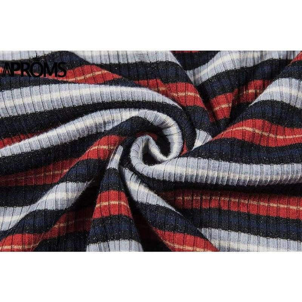 Planet Gates Multi / L Multi Stripe Blocked Stretch T-shirt Women Summer Crop Top 90s Basic Tshirt Casual Short Sleeve Ribbed T Shirt Female Top