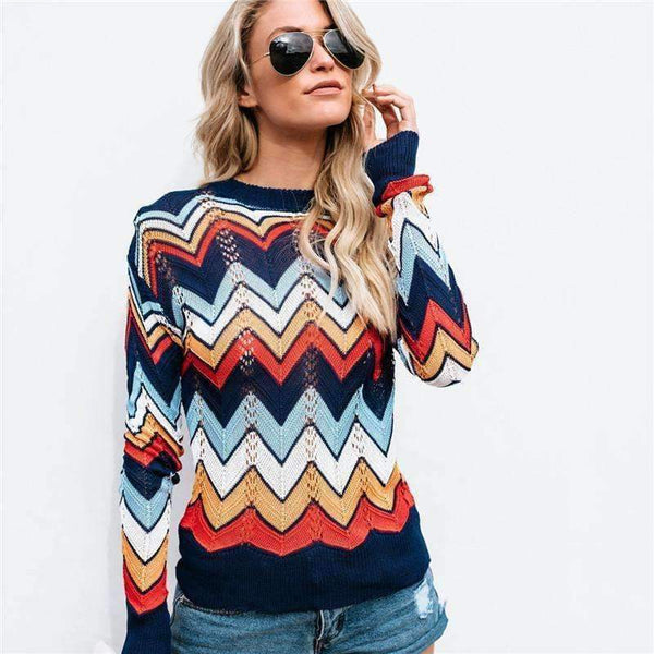 Planet Gates Multi / S Autumn Winter Women Colorful Striped Sweater 2018 Casual Long Sleeve O-neck Knitted Pullovers Female Tricot Knitwear