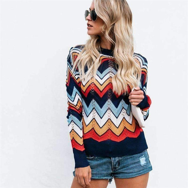 Planet Gates Multi / S Autumn Winter Women Colorful Striped Sweater 2018 Casual Long Sleeve O-neck Knitted Pullovers Female Tricot Knitwear
