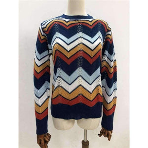 Autumn Winter Women Colorful Striped Sweater 2018 Casual Long Sleeve O-neck Knitted Pullovers Female Tricot Knitwear