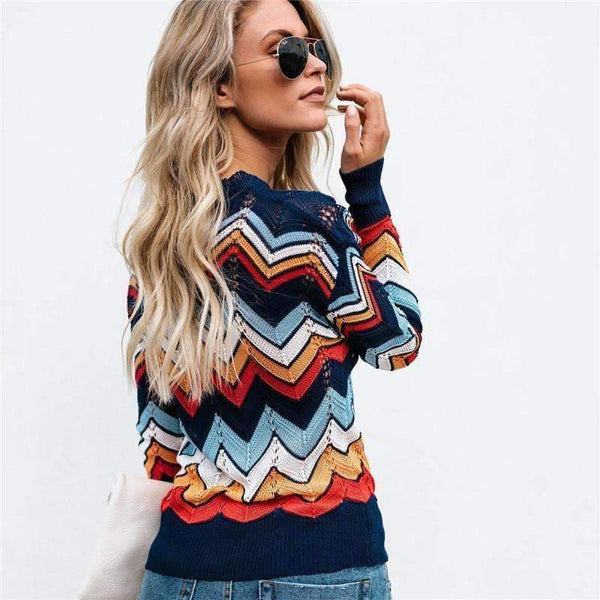 Planet Gates Multi / S Autumn Winter Women Colorful Striped Sweater 2018 Casual Long Sleeve O-neck Knitted Pullovers Female Tricot Knitwear