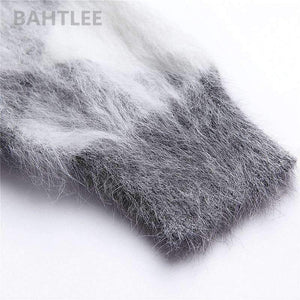 Planet Gates Multi / S Autumn winter women's angora rabbit knitted lantern sleeve pullovers sweater Colorblock Diamond geometry keep warm