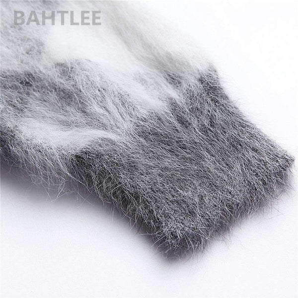 Planet Gates Multi / S Autumn winter women's angora rabbit knitted lantern sleeve pullovers sweater Colorblock Diamond geometry keep warm