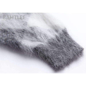 Planet Gates Multi / S Autumn winter women's angora rabbit knitted lantern sleeve pullovers sweater Colorblock Diamond geometry keep warm