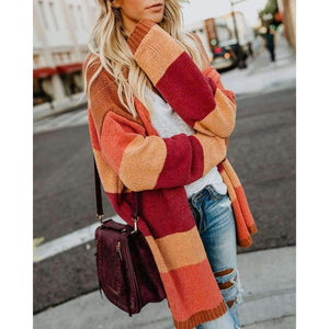 Planet Gates Multi / S Autumn Women Rainbow Striped Cardigan Loose Long Knitted Sweater Casual Ladies Outwear Pulover Blusas De Inverno