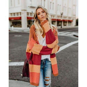Planet Gates Multi / S Autumn Women Rainbow Striped Cardigan Loose Long Knitted Sweater Casual Ladies Outwear Pulover Blusas De Inverno