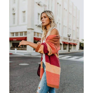 Planet Gates Multi / S Autumn Women Rainbow Striped Cardigan Loose Long Knitted Sweater Casual Ladies Outwear Pulover Blusas De Inverno