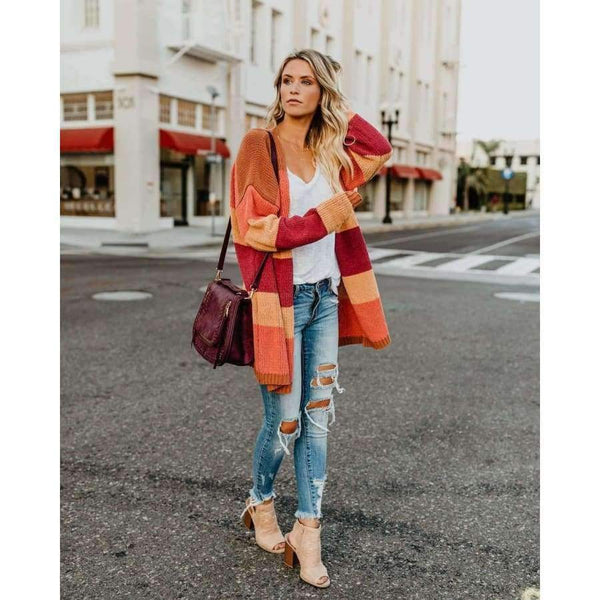 Planet Gates Multi / S Autumn Women Rainbow Striped Cardigan Loose Long Knitted Sweater Casual Ladies Outwear Pulover Blusas De Inverno