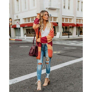 Planet Gates Multi / S Autumn Women Rainbow Striped Cardigan Loose Long Knitted Sweater Casual Ladies Outwear Pulover Blusas De Inverno