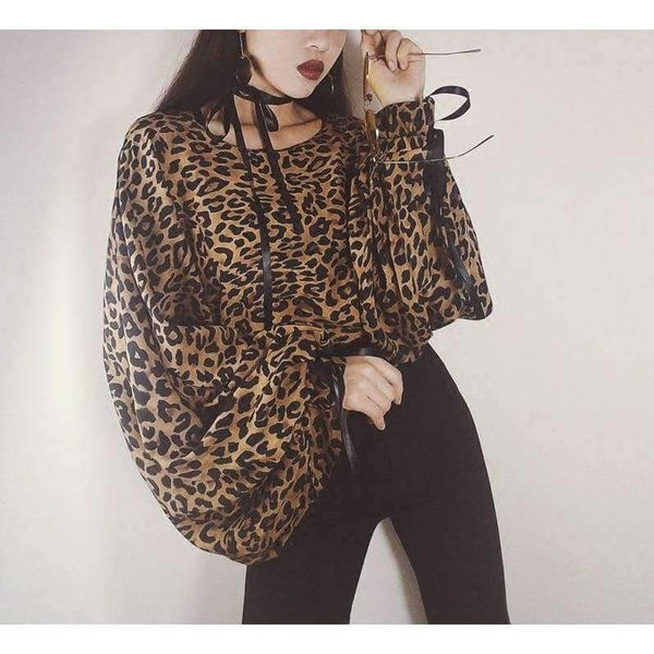 Planet Gates Multi / S Leopard Printing O-Neck Sexy Top Women Summer Style Batwing Sleeve Loose Women Tops and Tees Casual Women Shirts