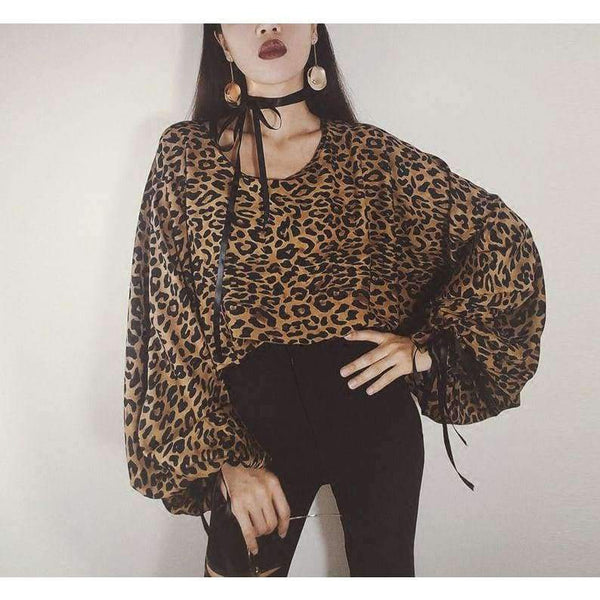 Planet Gates Multi / S Leopard Printing O-Neck Sexy Top Women Summer Style Batwing Sleeve Loose Women Tops and Tees Casual Women Shirts