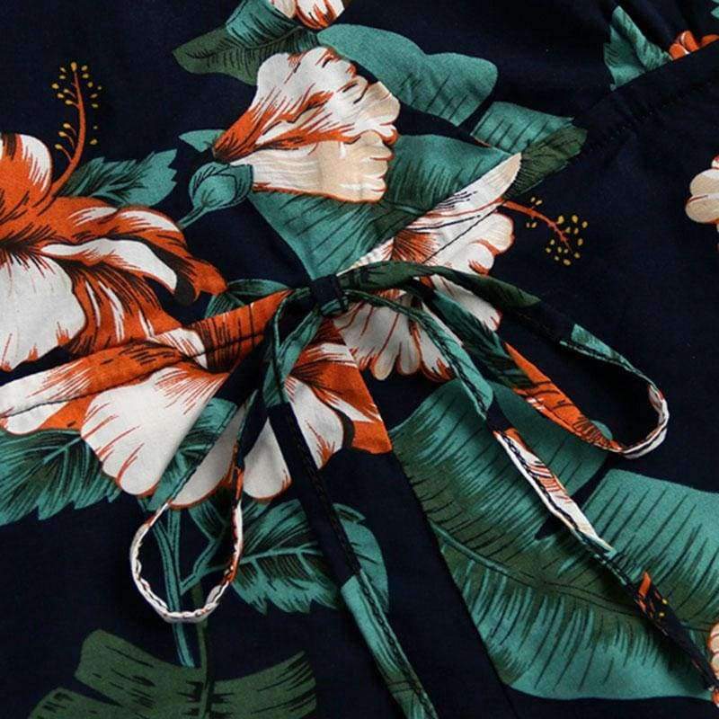 Planet Gates Multi / S Plunging V-neckline Floral Print Drawstring Frill Romper 2018 Halter Knot Women Clothes Sleeveless Vacation Romper