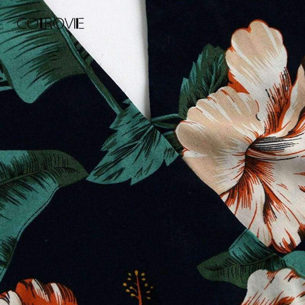 Planet Gates Multi / S Plunging V-neckline Floral Print Drawstring Frill Romper 2018 Halter Knot Women Clothes Sleeveless Vacation Romper