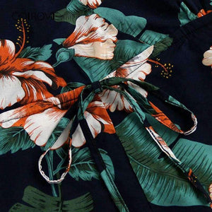 Planet Gates Multi / S Plunging V-neckline Floral Print Drawstring Frill Romper 2018 Halter Knot Women Clothes Sleeveless Vacation Romper