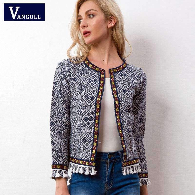 Planet Gates Multi / S Tribal Embroidered Jacket Blue Vintage Fringe Tape Trim Women Autumn Coat 2018 Spring Long Sleeve Tassel Boho Jacket