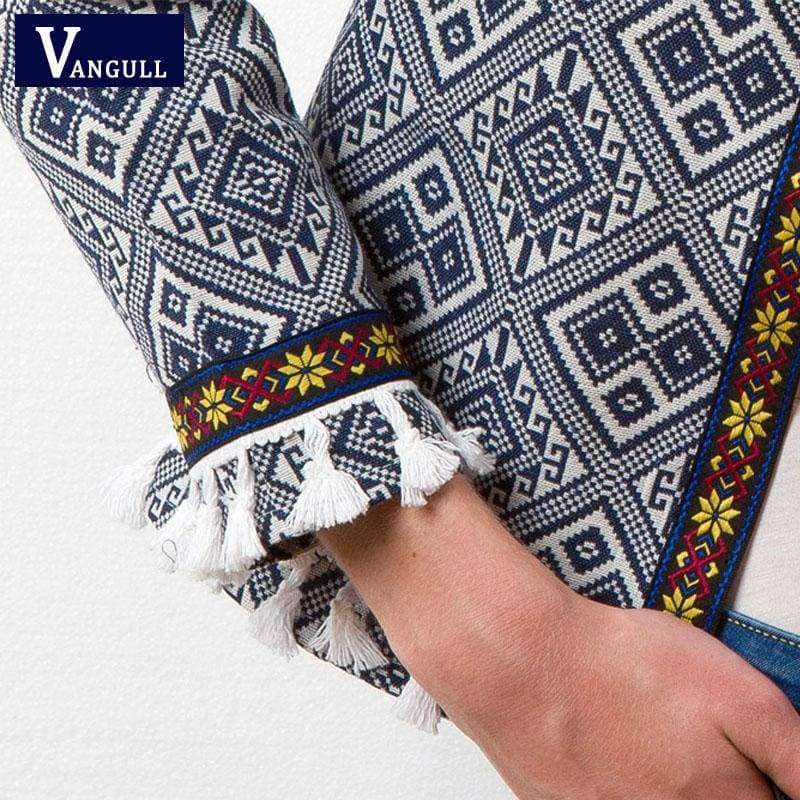 Planet Gates Multi / S Tribal Embroidered Jacket Blue Vintage Fringe Tape Trim Women Autumn Coat 2018 Spring Long Sleeve Tassel Boho Jacket