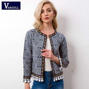 Planet Gates Multi / S Tribal Embroidered Jacket Blue Vintage Fringe Tape Trim Women Autumn Coat 2018 Spring Long Sleeve Tassel Boho Jacket
